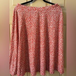 Tickled Teal Red and White Floral A-Line Skirt